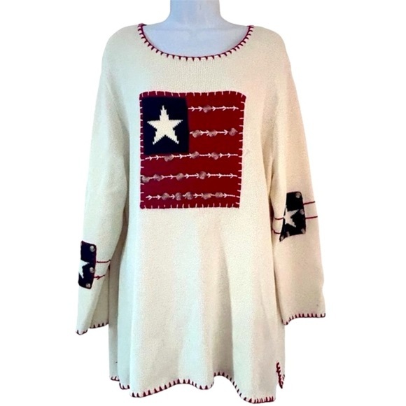 THE QUACKER FACTORY Womens American Flag Stars Embroidered Knit Sweater Size 1X - Picture 1 of 8